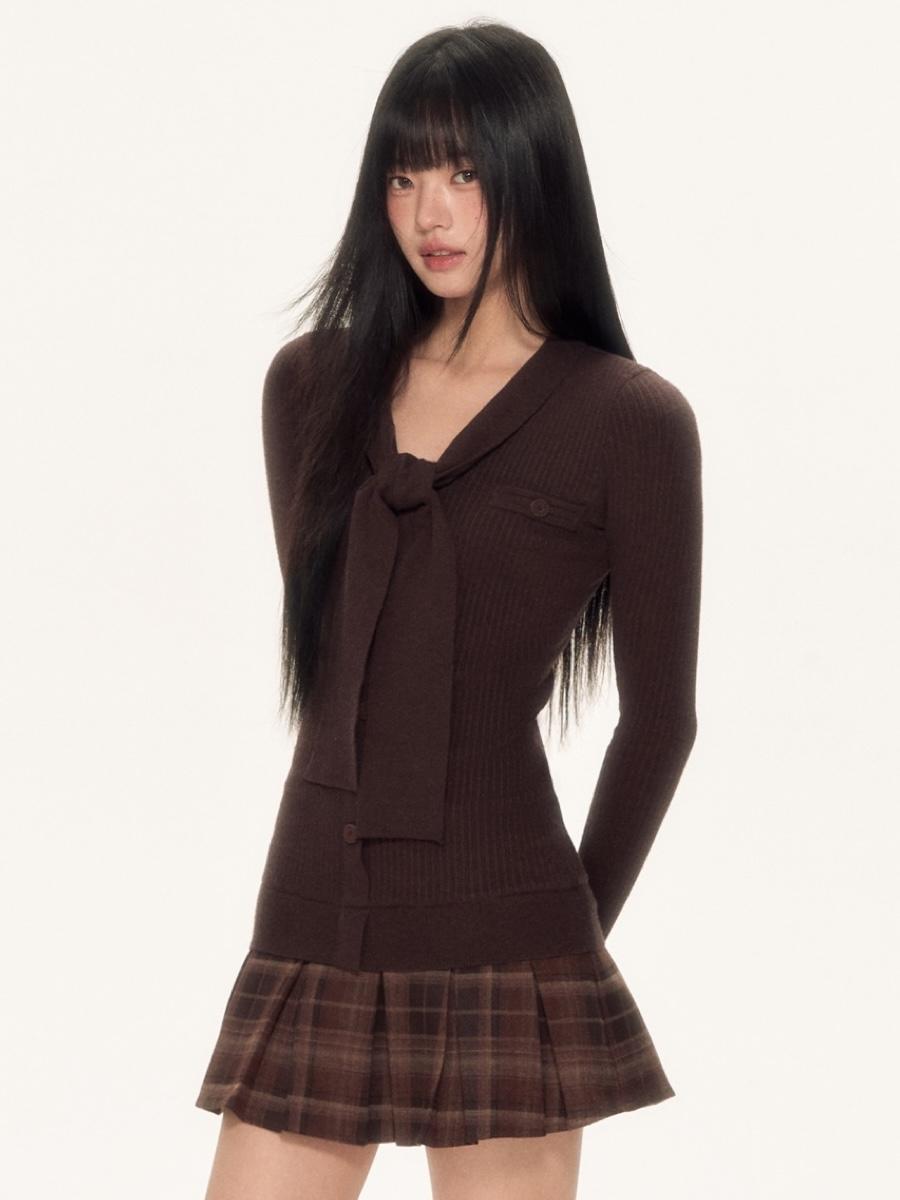 Weekendhub Mocha Ribbon Knit Mini Set Dress