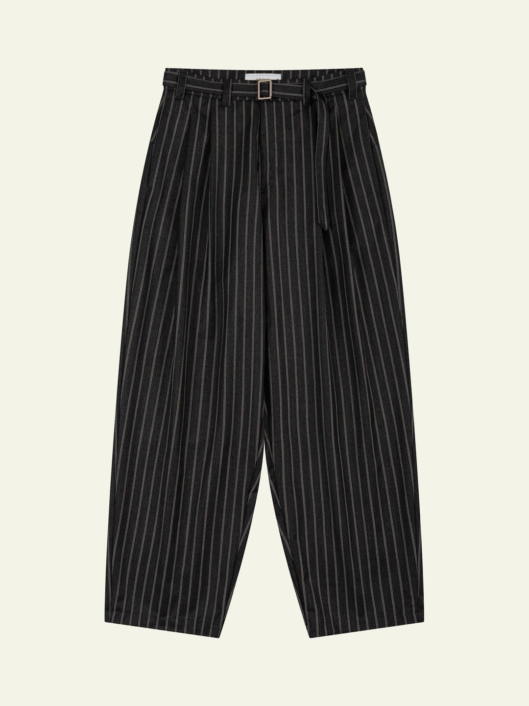 Belted Two Tuck Trousers - Charcoal Stripe