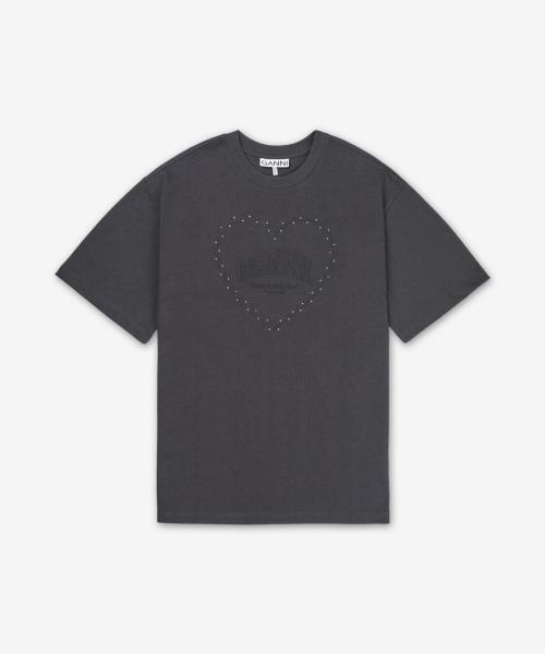 헤비 코튼 드롭 숄더 하트 반소매 티셔츠 - 팬텀 / T4057252