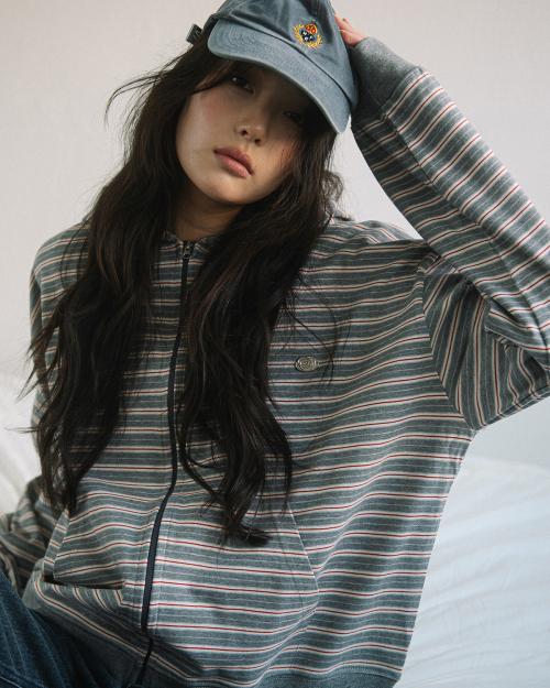 WP STRIPE THIN ZIP UP HOOD(GREY)