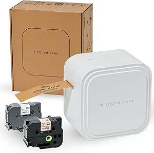 Brother PT-P910BT Label Writer, Peatech Cube (Smartphone Compatible, 0.14 - 1.4 inches (3.5 - 36 mm) Wide, TZe Tape, Includes 2 Sample Tapes