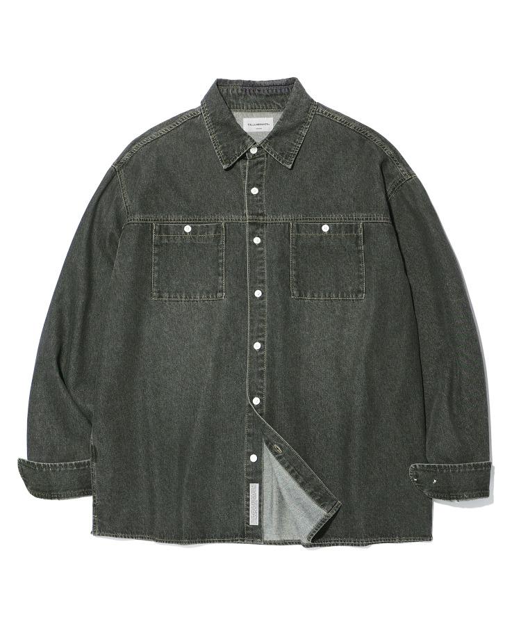 투 포켓 데님 셔츠-블랙