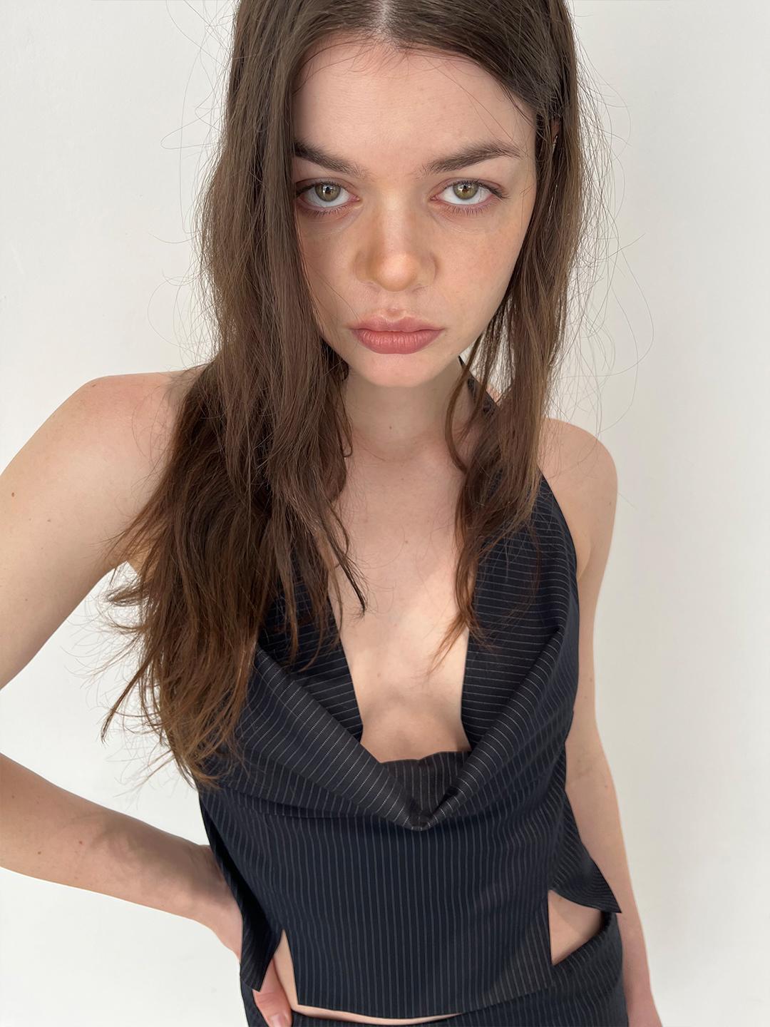 Halter Neck Pinstripe Top (Navy)
