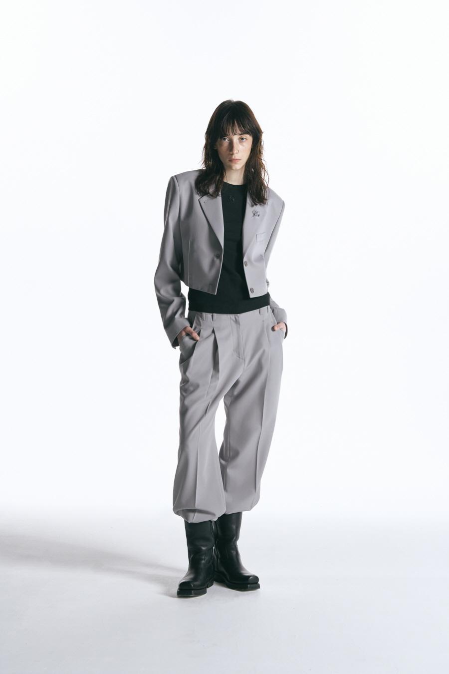투턱 와이드 울 팬츠 LIGHT GREY