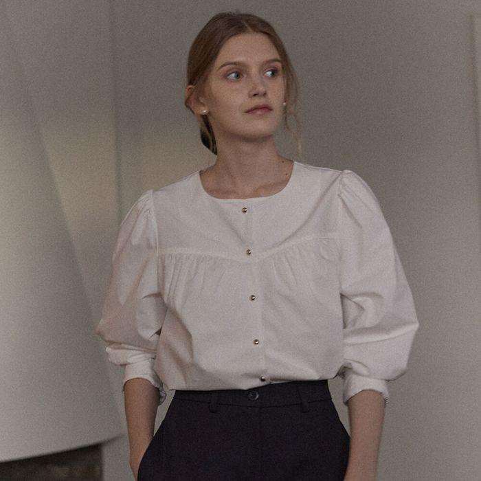 Shirring Goldish Blouse - Off White