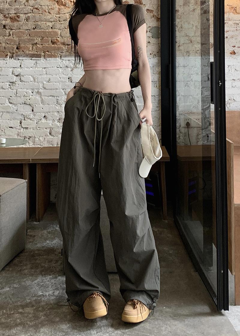 하프닌 [3colors] 테프 끈 스트링 허리조절 바스락 포켓 하이웨스트 로우라이즈 y2k 캐주얼 스트릿 데일리 카고바지 조거팬츠 10부 와이드 카고팬츠