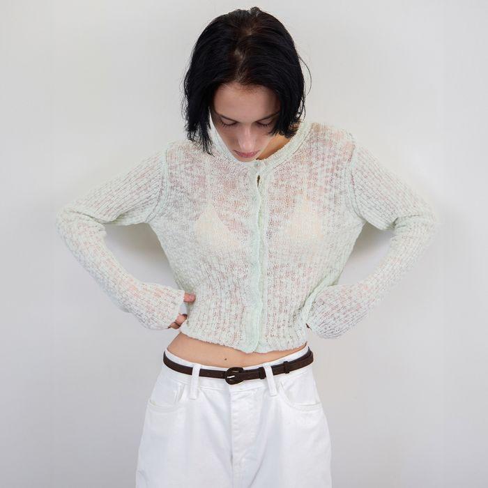 Broad Rib Slub Knit Cardigan - Irish Mint