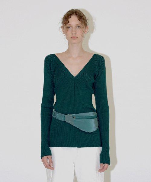 V NECK SLIM KNIT CARDIGAN (green)