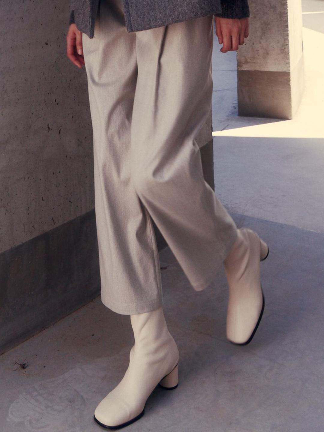 Square Toe Fake Leather Spandex Boots - Ivory