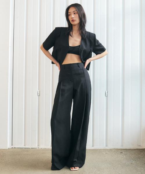 린넨 와이드 팬츠_BLACK