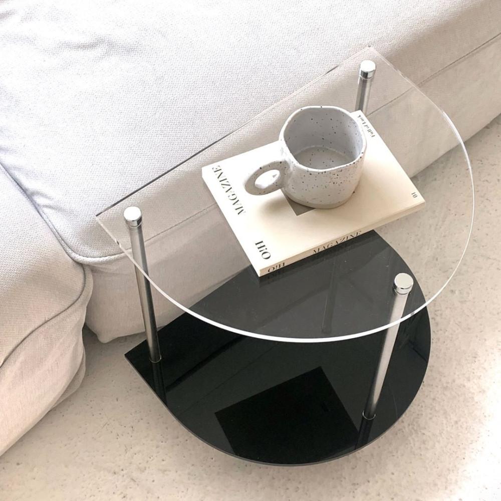 비햅핀 2단 반원 사이드테이블 거실 쇼파 좌식 커피 테이블 보조 선반 미니 협탁 모듈