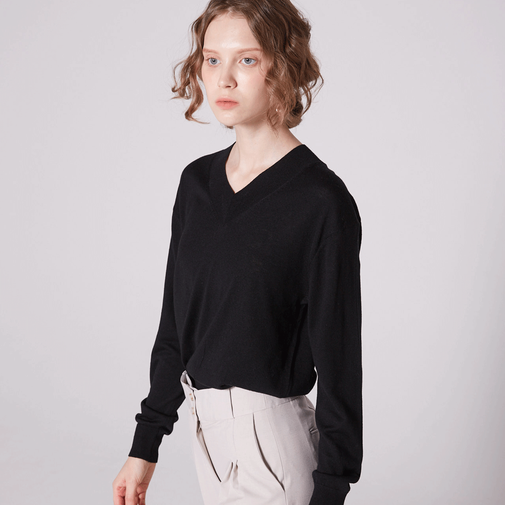 하이게이지 브이넥 긴팔니트