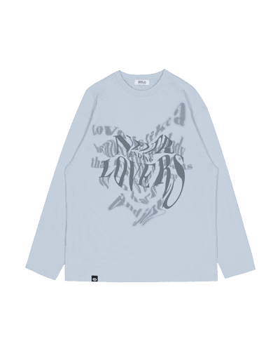 웨이브 그래픽 긴소매 티셔츠 스카이 블루