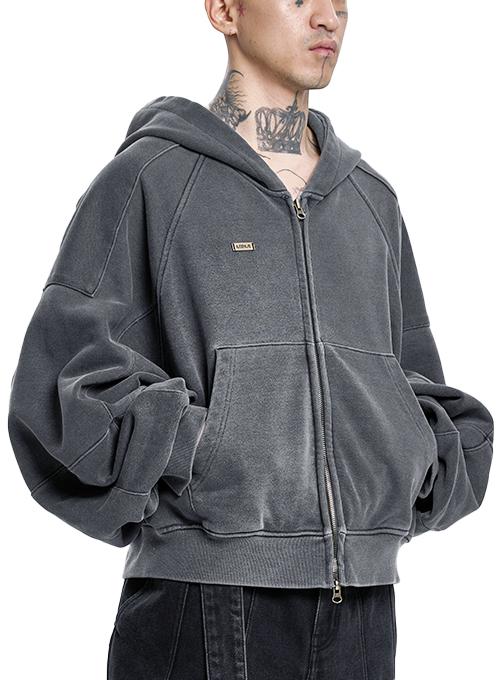 Vintage Pigment Zip-Up Hoodie [CHARCOAL]