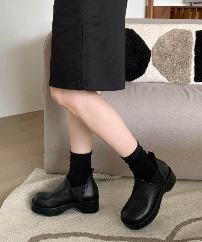 바니슈 폴르앤 뭉툭한 둥근코 플랫폼 첼시 통굽로퍼 5cm : 핑크힐