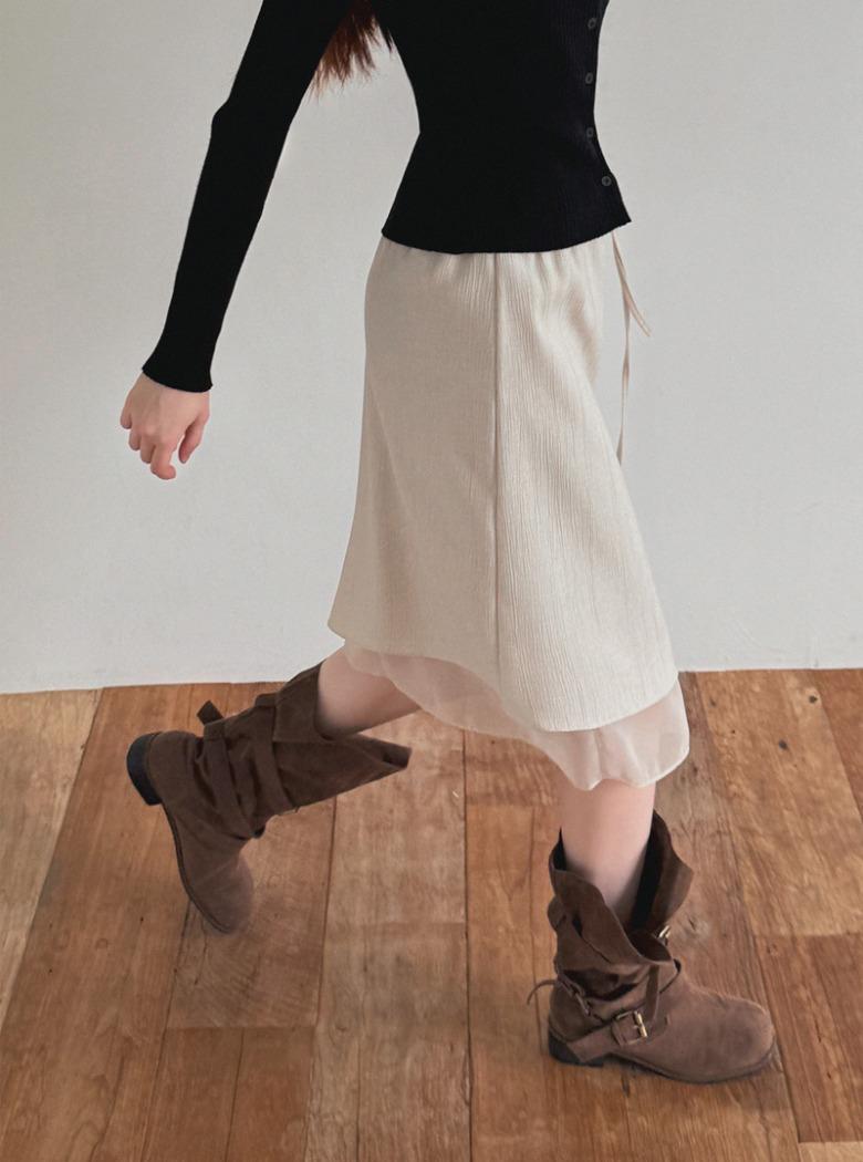 트위 [온라인단독] 아스텔 레이어드 미디 스커트