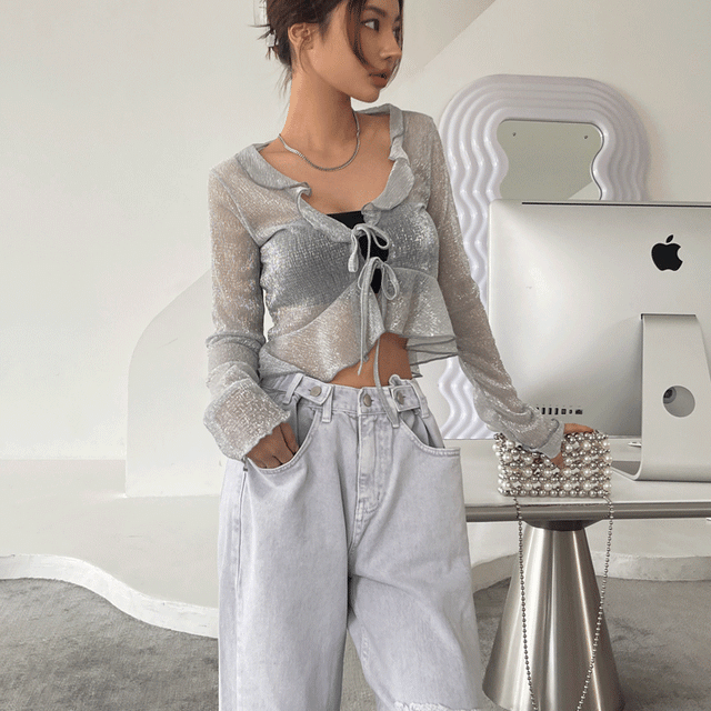 트윙클 프릴리본 시스루가디건