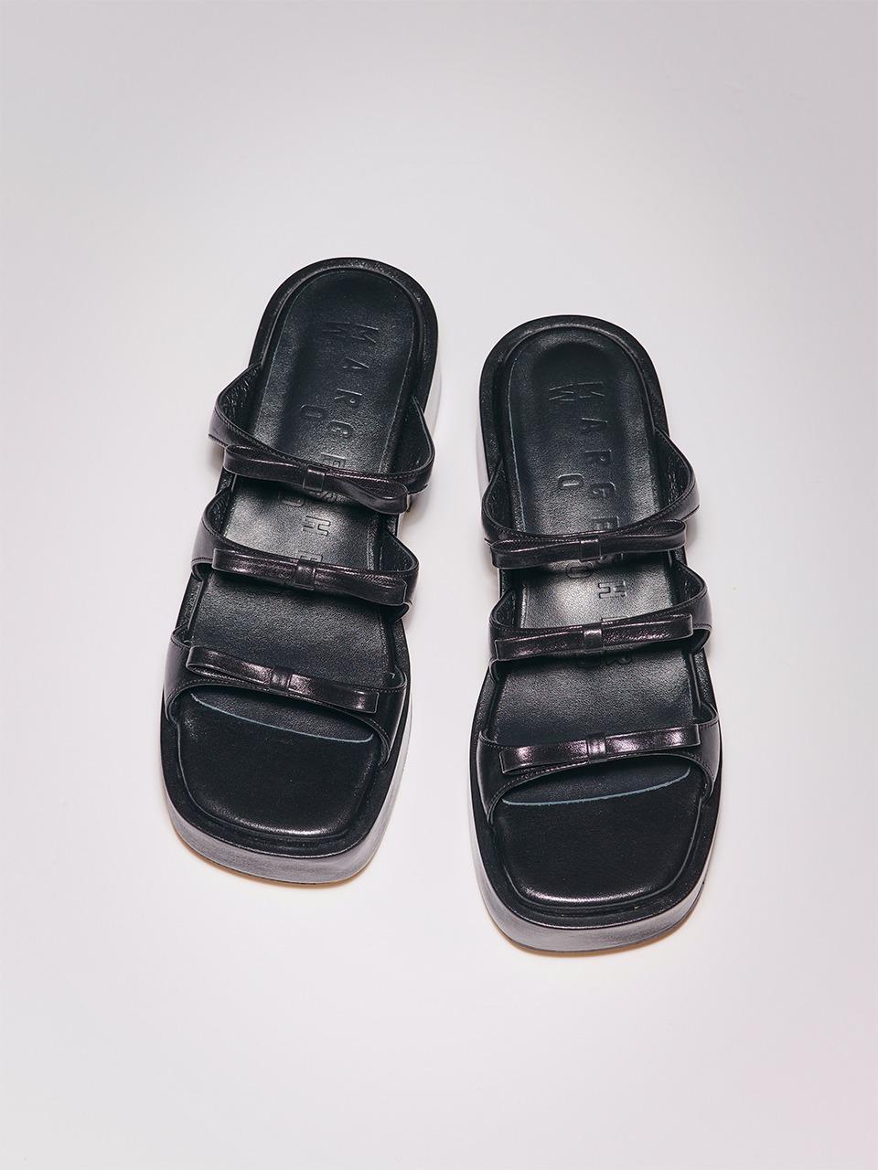 RIBBON SANDALS_black glossy plain