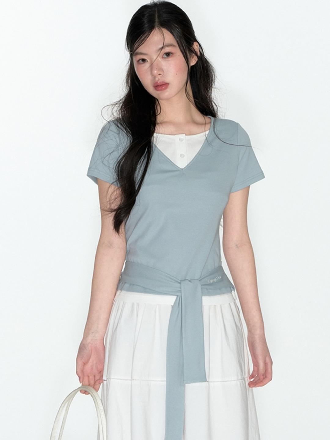 TAKEANAP Fake Layer Shawl T-shirt (2color)