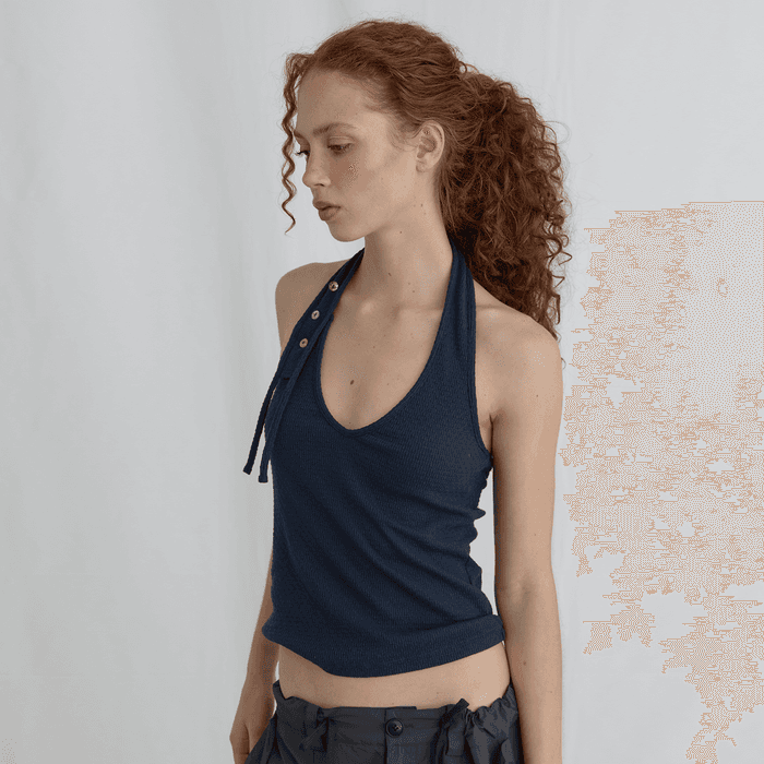 SHELL BUTTON HALTER SLEEVELESS - NAVY