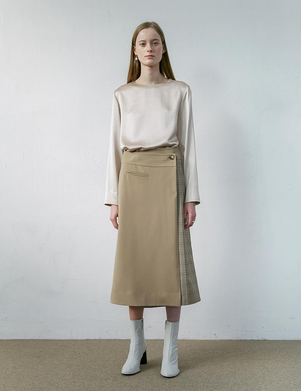 A Line Wrap Skirt_Beige 50%