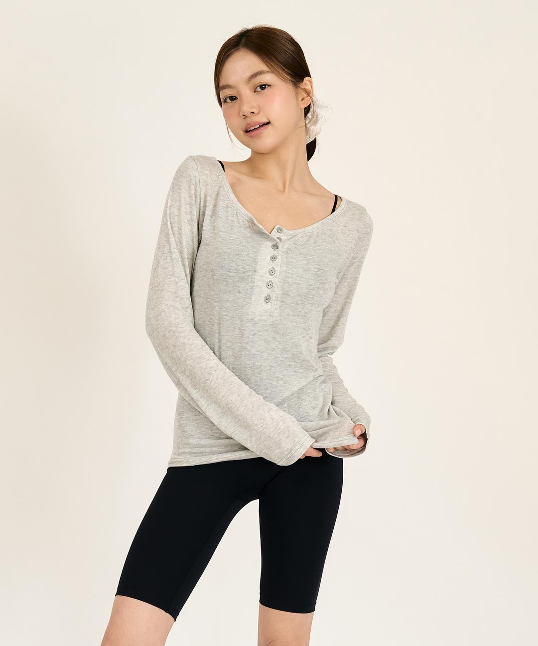 콘치웨어 버튼 유넥 롱슬리브