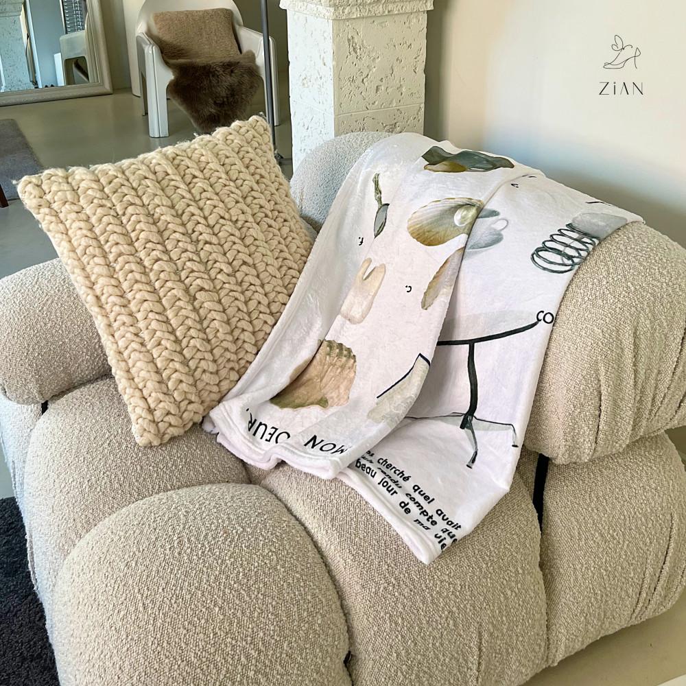 테리 블랭킷 극세사담요 얇은 포토담요 유럽감성 프린팅 블랭킷