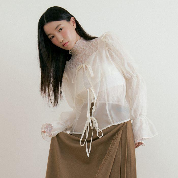 See-through Frill Blouse (ivory)