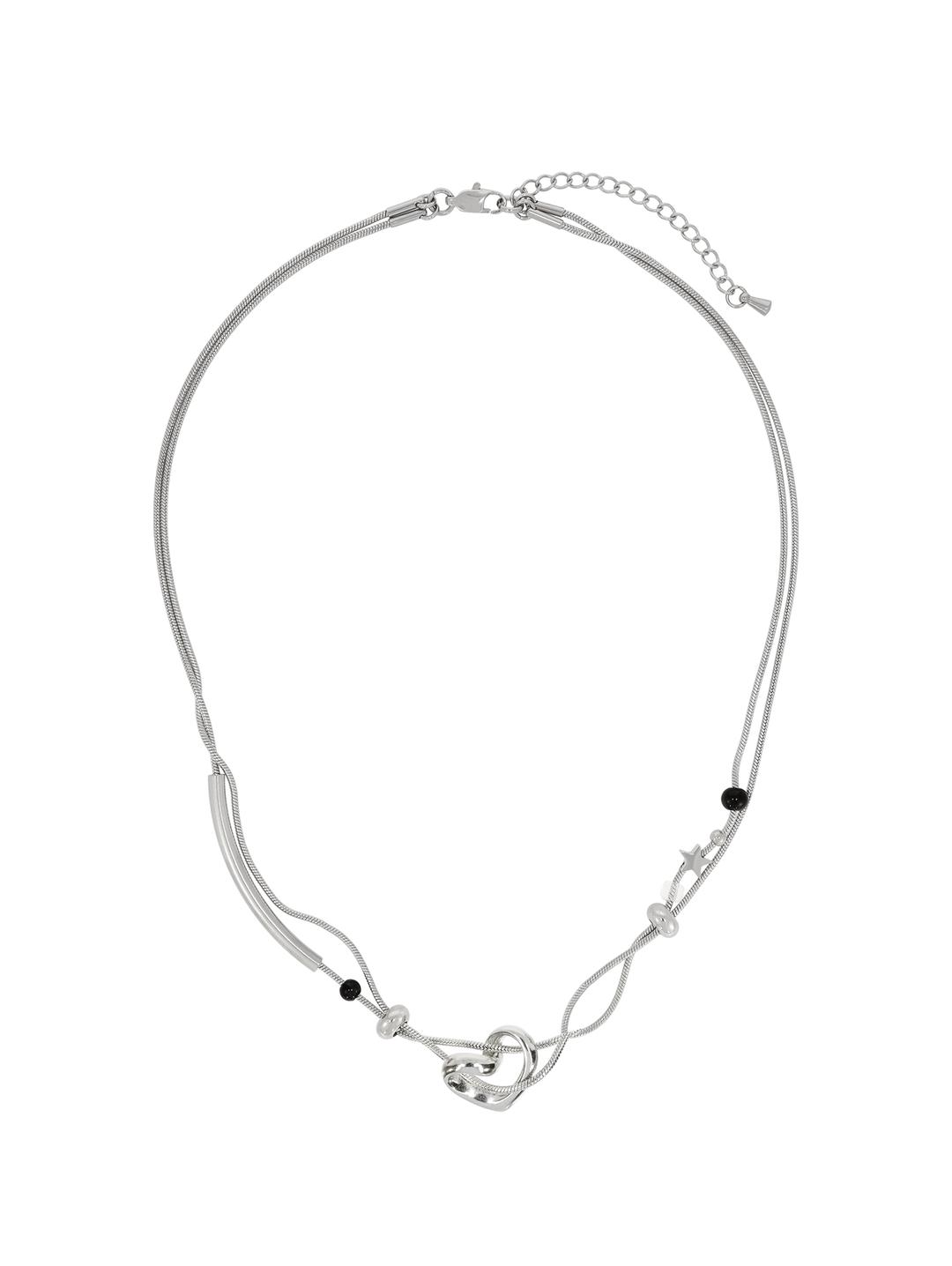 듀얼 체인  웨이브 하트 목걸이