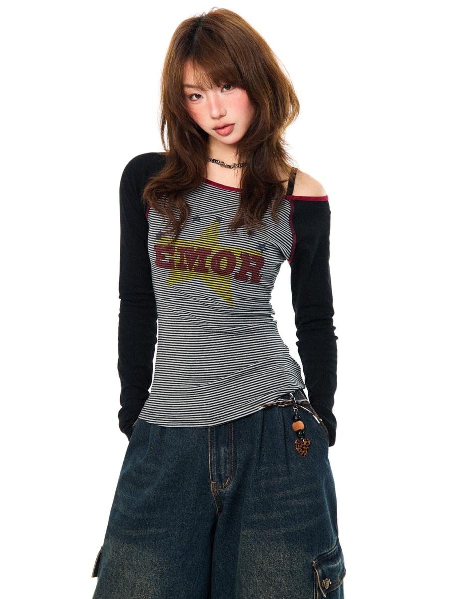 YOUNG STAGE Emor Slim Off-shoulder Raglan Top