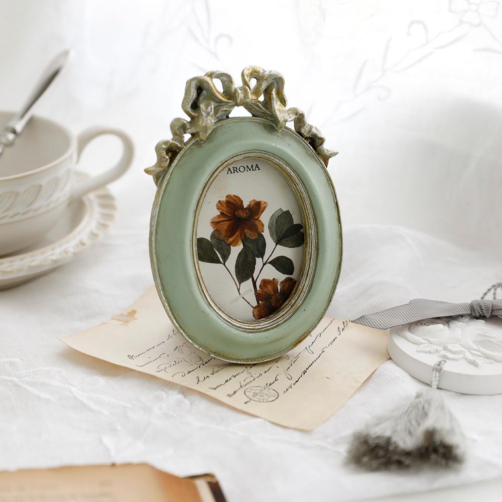 리본 민트 엔틱 미니 오발 액자 사진 프레임 빈티지 인테리어 소품