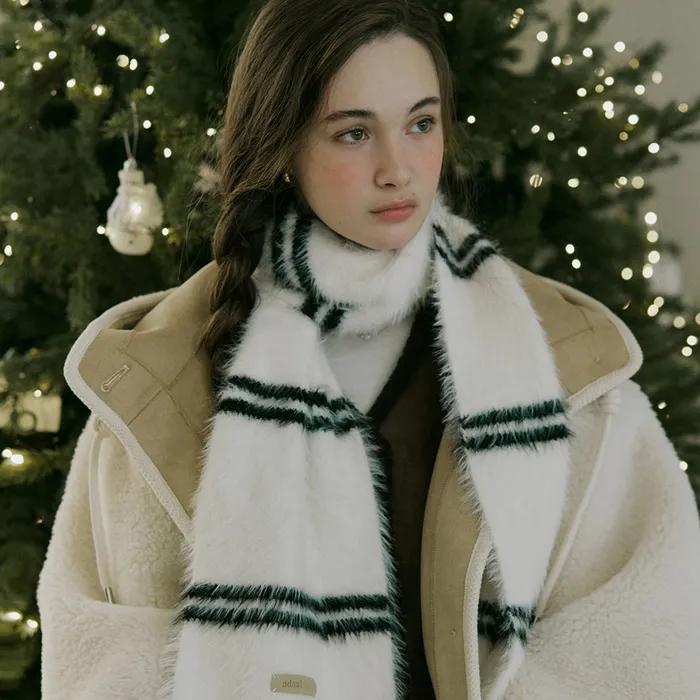 Anka stripe leather label long muffler - 5color