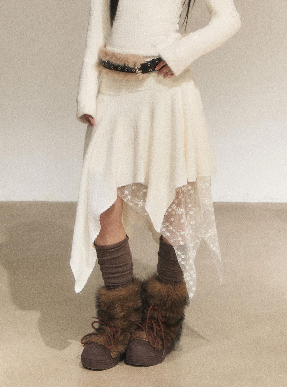 Ivory Asymmetric Layered Knit Skirt