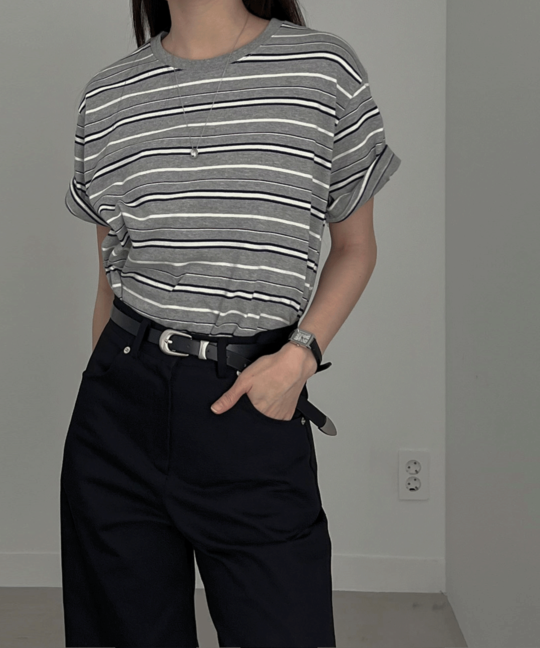 스트라이프 박스 티셔츠
