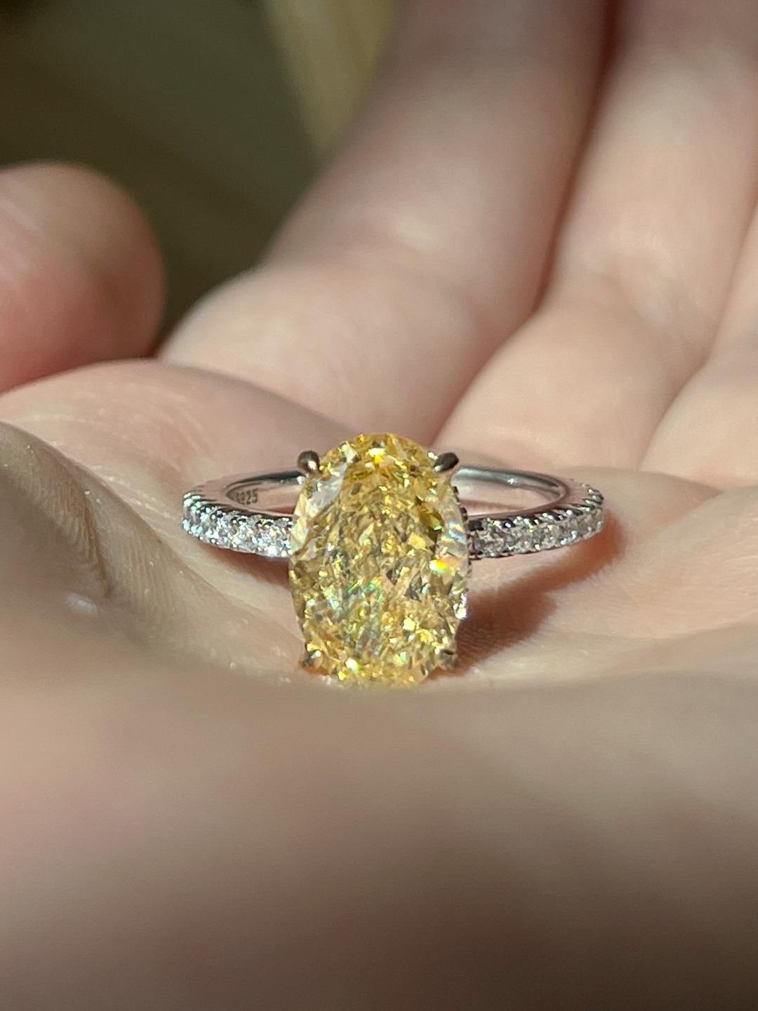 [925 Silver] Yellow Solitaire Ring