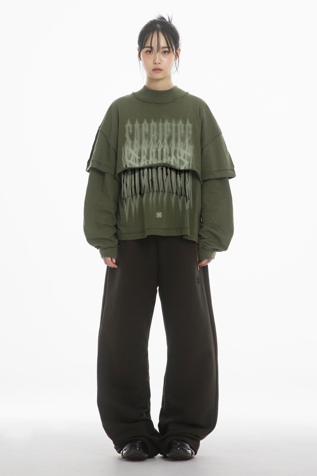 CHAOS LETTERING RAW EDGE CROP SHORT SLEEVE - KHAKI