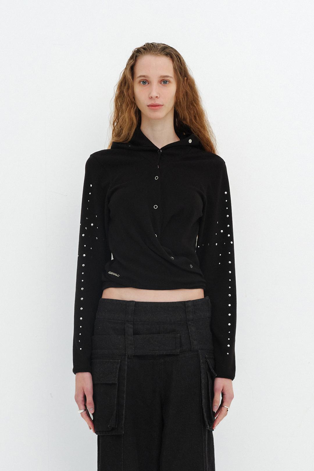 BEADS WRAP CARDIGAN / BLACK