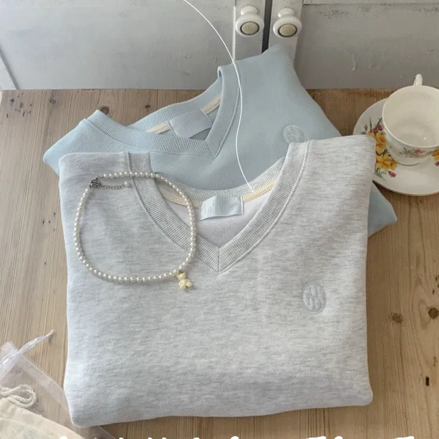 💕URBANE MADE💕 위시 크롭 브이넥 루즈핏 맨투맨 (일부당일 4c)