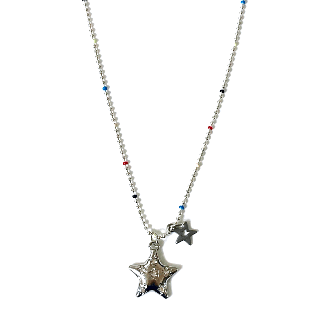 히피와이 Rainbow Star Necklace 레인보우 별 스타 목걸이 비즈 볼 체인 군번줄 y2k 유니크 키치 하이틴 빈티지 엔틱 스트릿