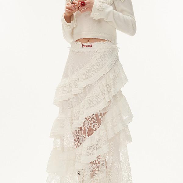 See-Through Lace Layered Long Skirt