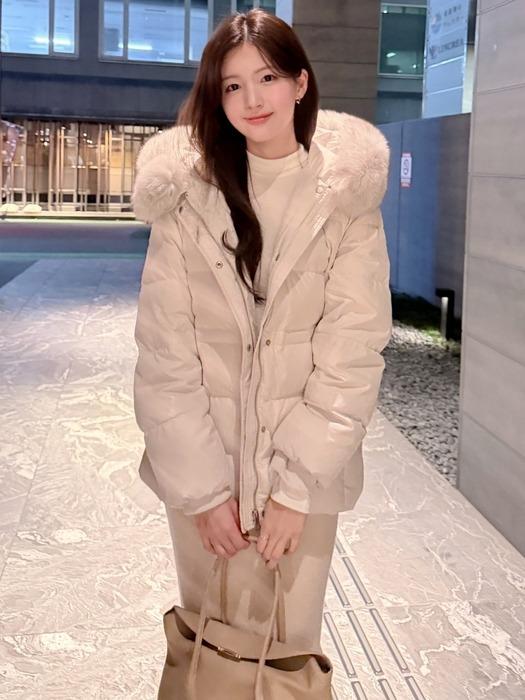 [단독][RDS]두굿_폭스 퍼 후드 하프 덕 다운 점퍼_2colors