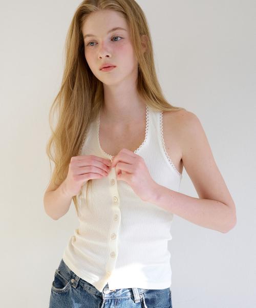레터즈 레이스 버튼 홀터넥 탑 ( 크림 )