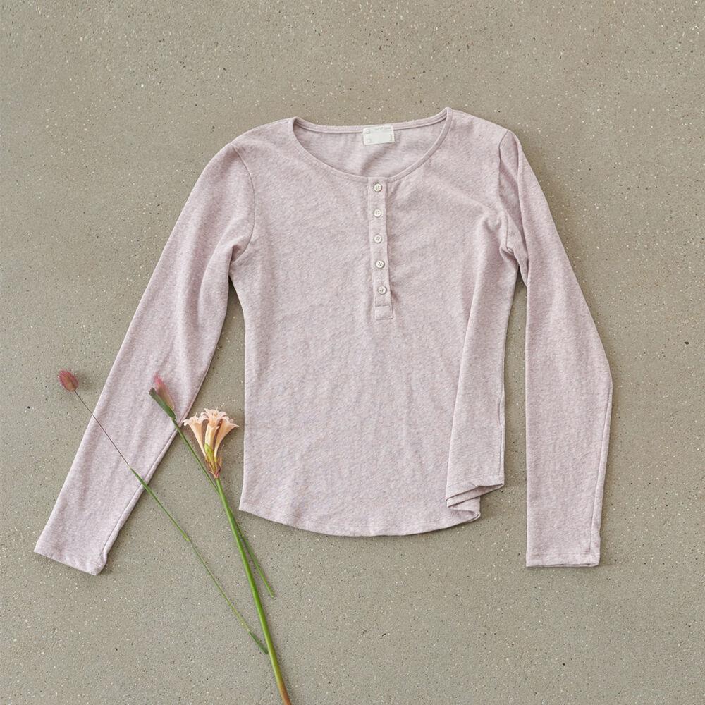 Linen cotton henley neck t shirt (pale pink)