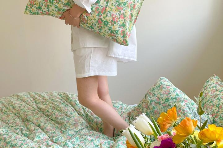 바스락 기분좋은 고밀도 바이오워싱 옥수수솜 꽃밭 차렵이불( SS/Q/K)