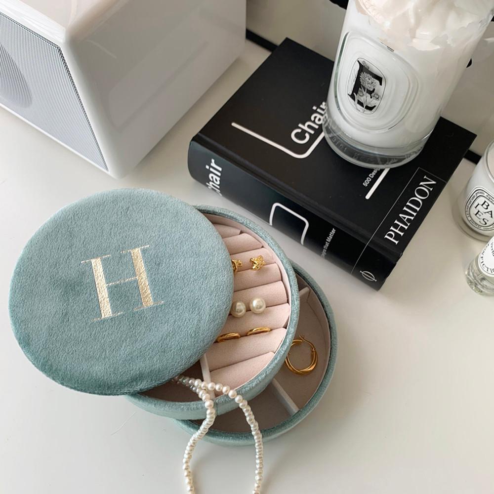 이니셜 벨벳 주얼리박스 라운드 3컬러 알파벳 선택 커플 예물함 보석함 돌반지  보관함 케이스