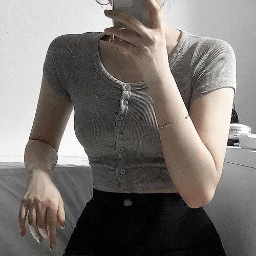 [2000장돌파!]단추 크롭T(4color)