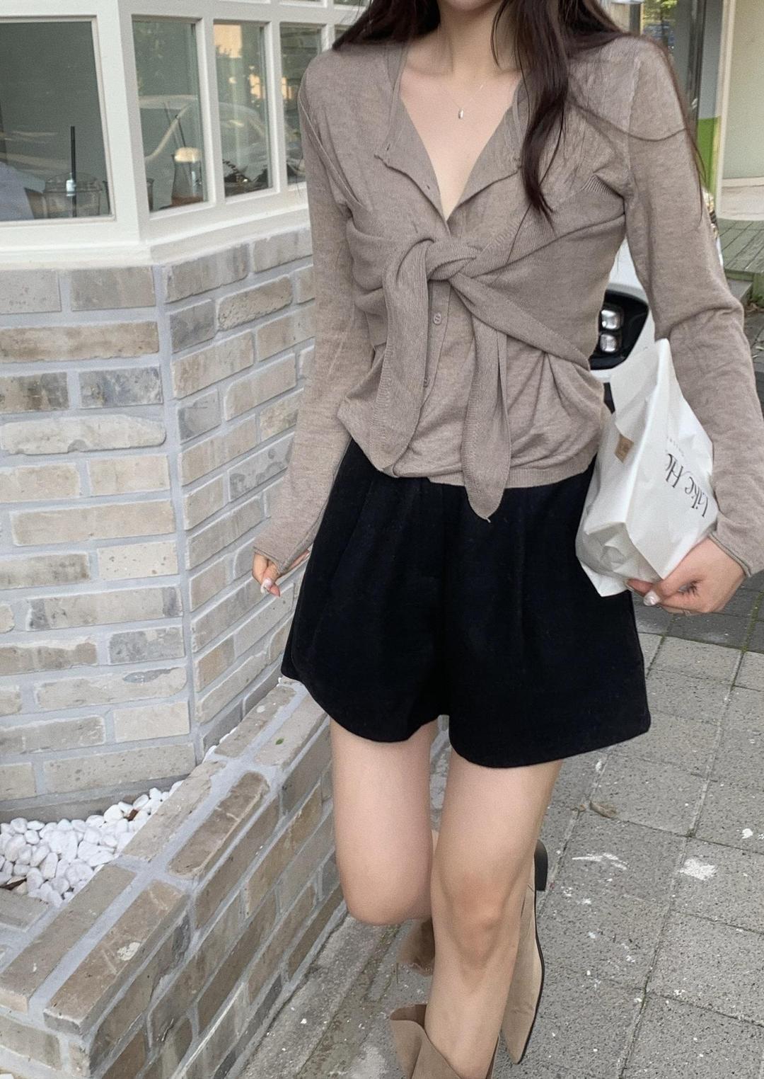 바이베이지 [바이베이지] 로펀 라운드 가디건 리본 뷔스티에 탑 세트
