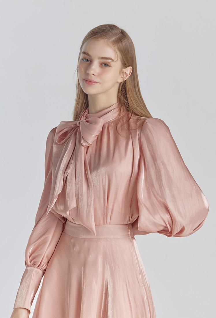 Daisy Satin Puff Blouse (Rose Pink)