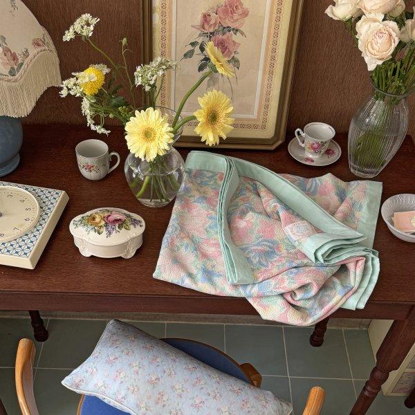 mint blue floral blanket
