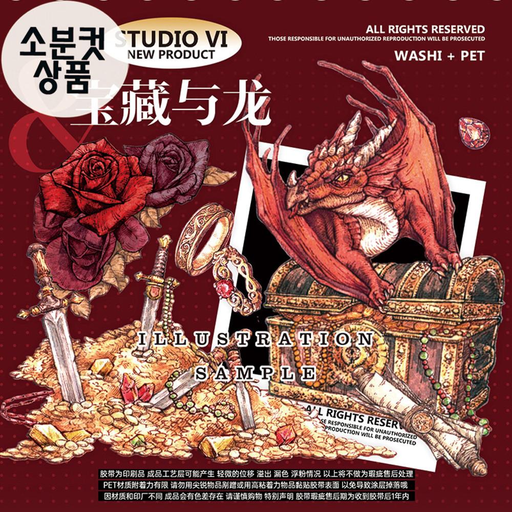 StudioVI 보물과 드래곤 마스킹테이프 자개빛 pet 소분컷6.5cm x 100cm